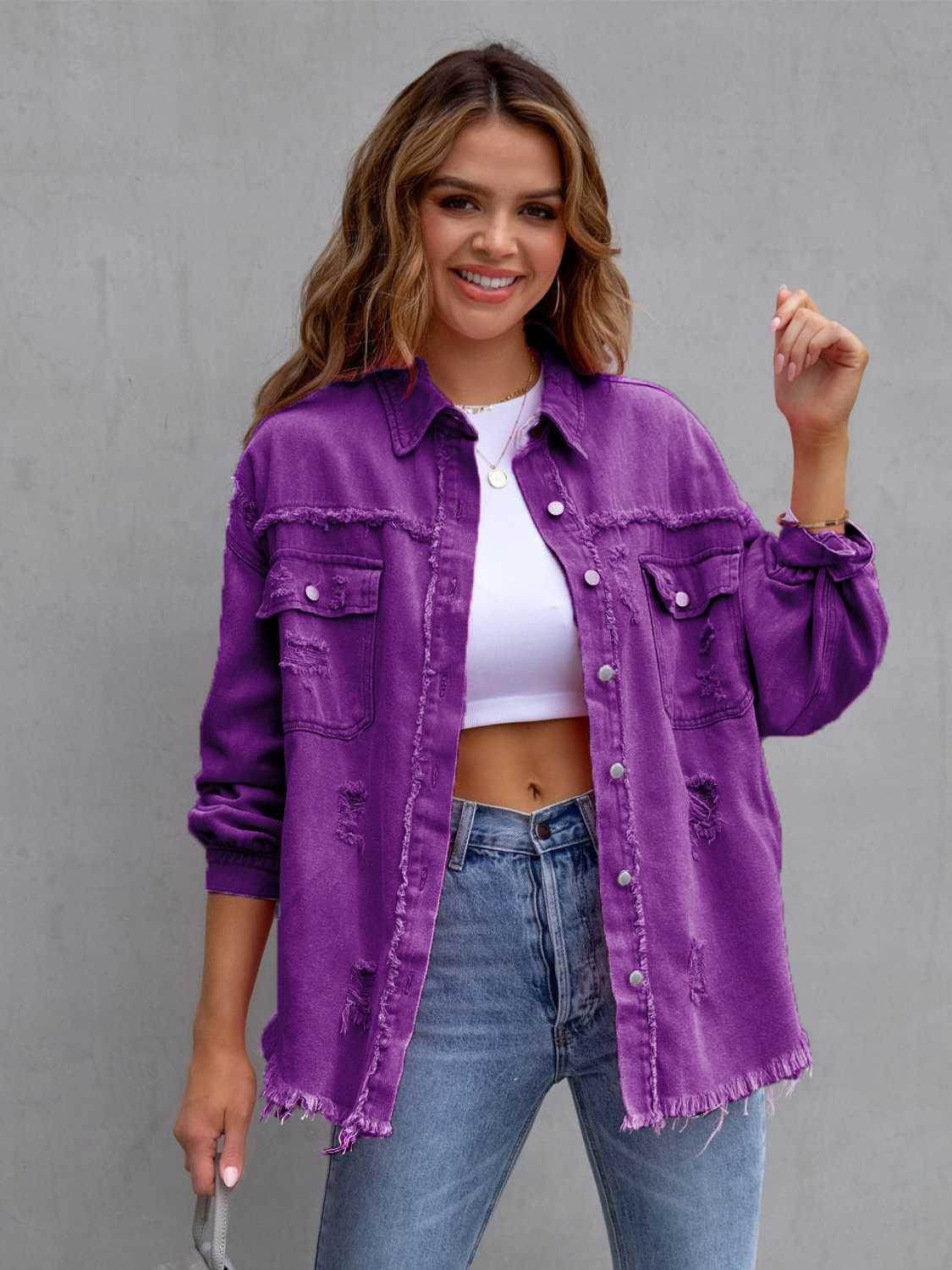 Distressed Drop Shoulder Denim Jacket for Casual Style-9