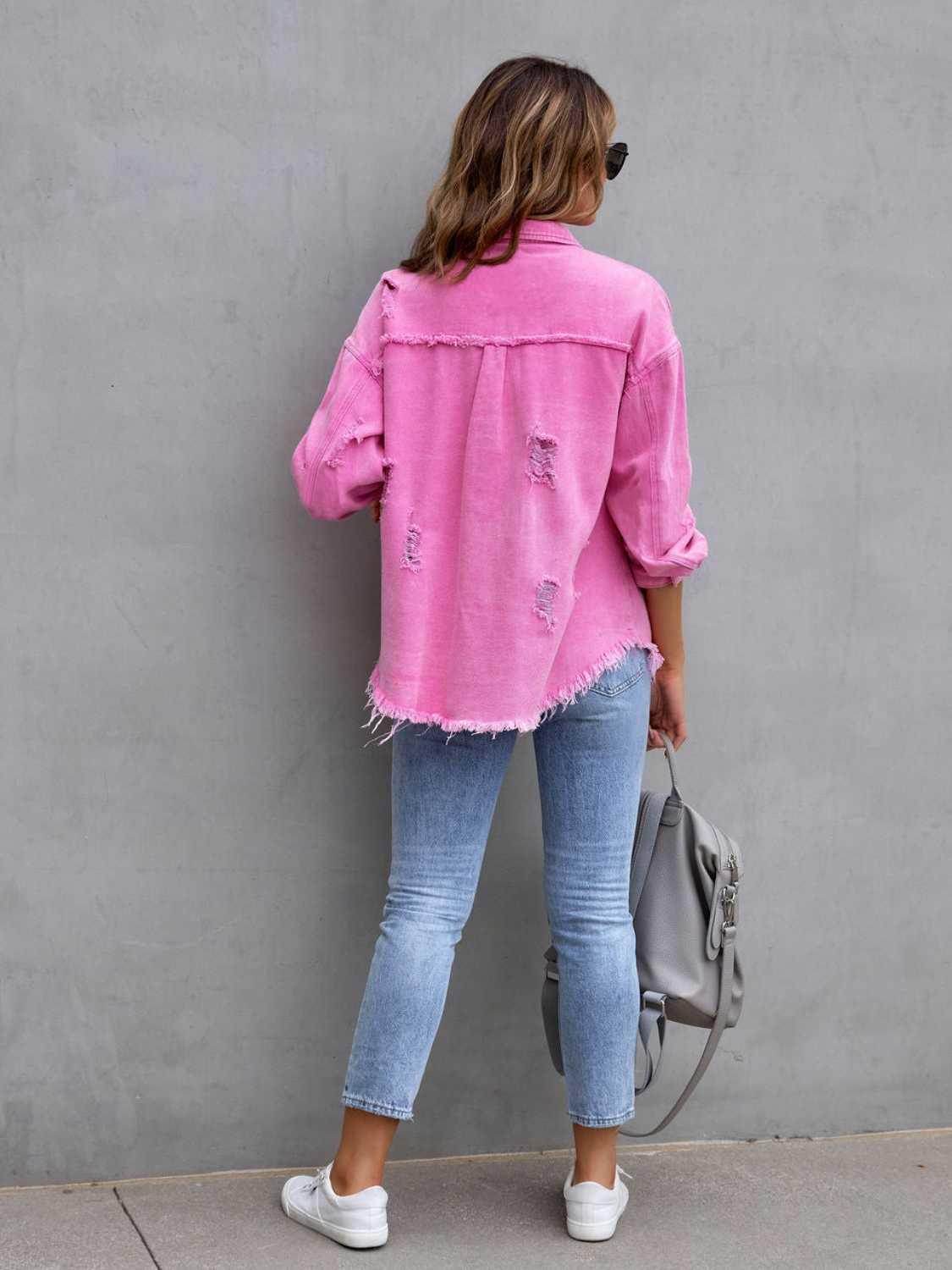 Distressed Drop Shoulder Denim Jacket for Casual Style-1