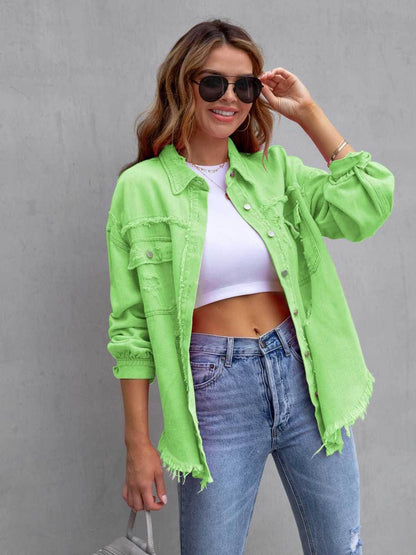 Distressed Drop Shoulder Denim Jacket for Casual Style-3