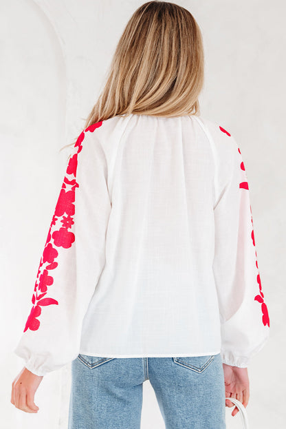Floral Embroidered Puff Long Sleeve Shirt-1