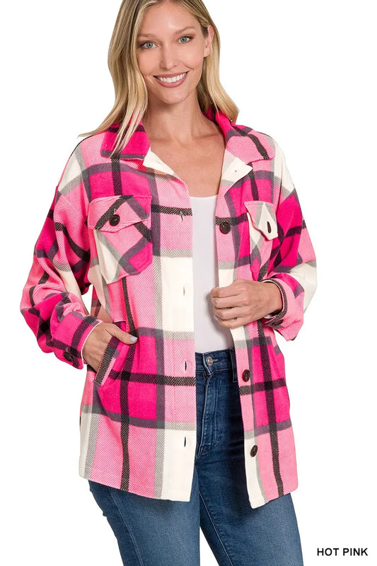 Selvanelle Oversized Plaid Fleece Shacket-0